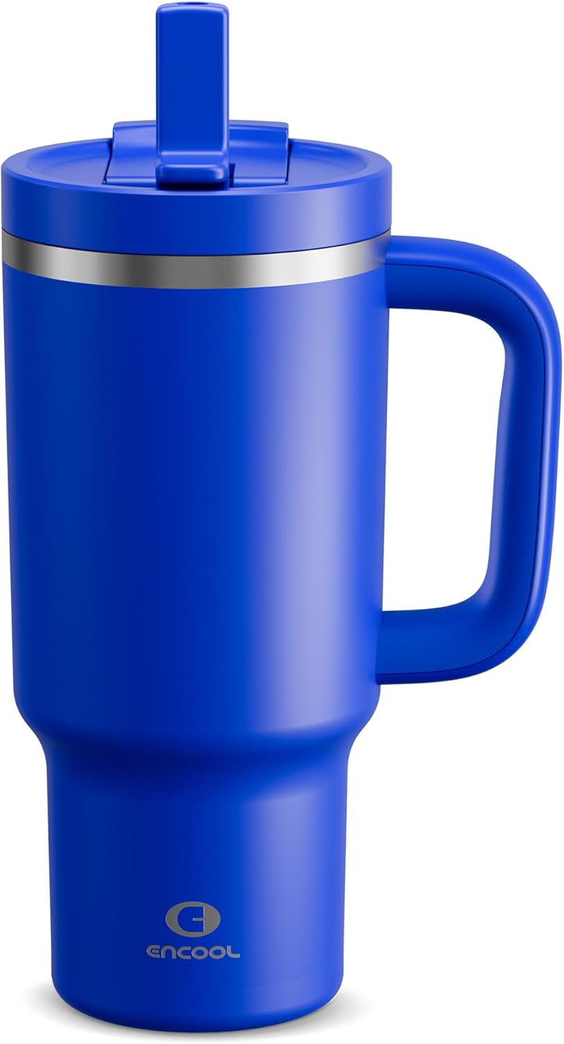 40 oz Tumbler with Handle and Straw: Stainless Steel Insulated Tumbler Keeps Cold for 24 Hours, Leakproof Travel Cup Fits in Cup Holder and BPA-Free, Cotton Candy