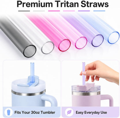 Joshey 12 Inch Tritan Replacement Straws for Stanley 40oz Tumbler - 6 Pack Reusable Long Straws with Cleaning Brush, Fits 30oz & 40oz Stanley Cup Accessories, BPA-Free (6 Colors)