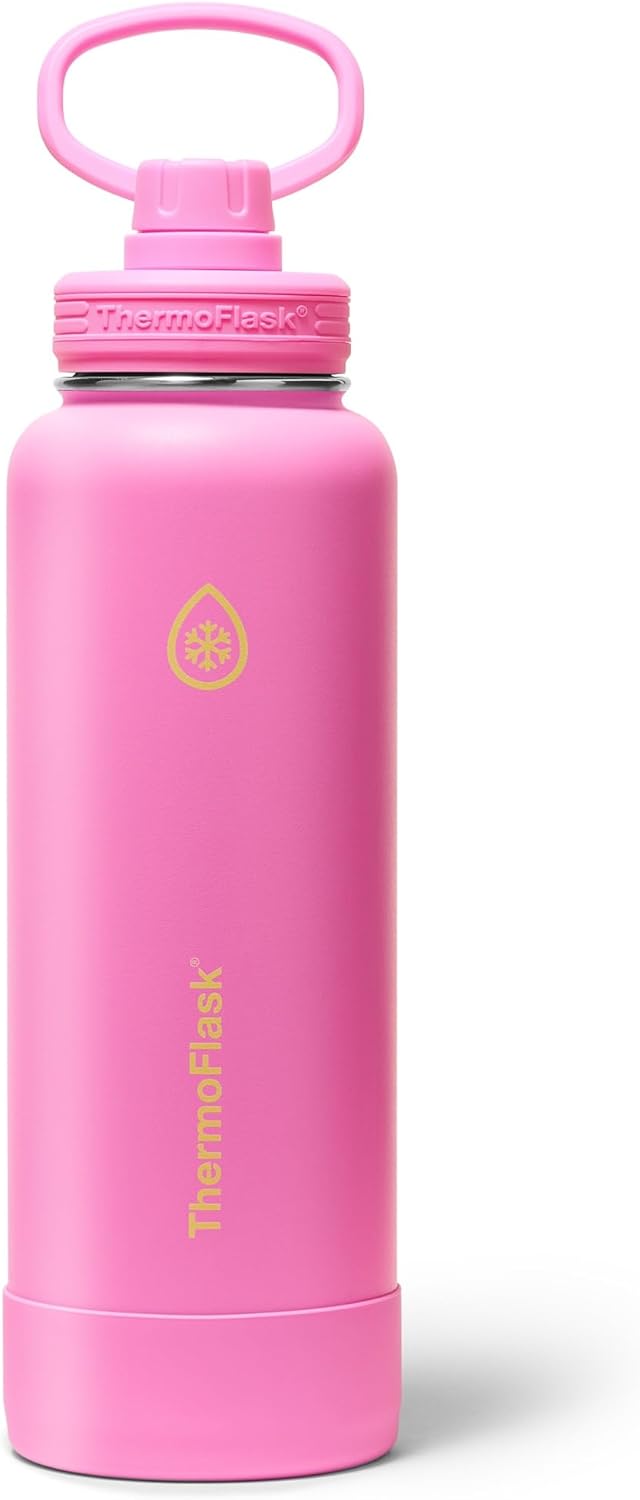 ThermoFlask Insulated Water Bottle with Spout Lid (24 oz, Lemonade Stand) - Leakproof, Stainless Steel Water Bottle for Cold & Hot Drinks, Travel & Daily Hydration