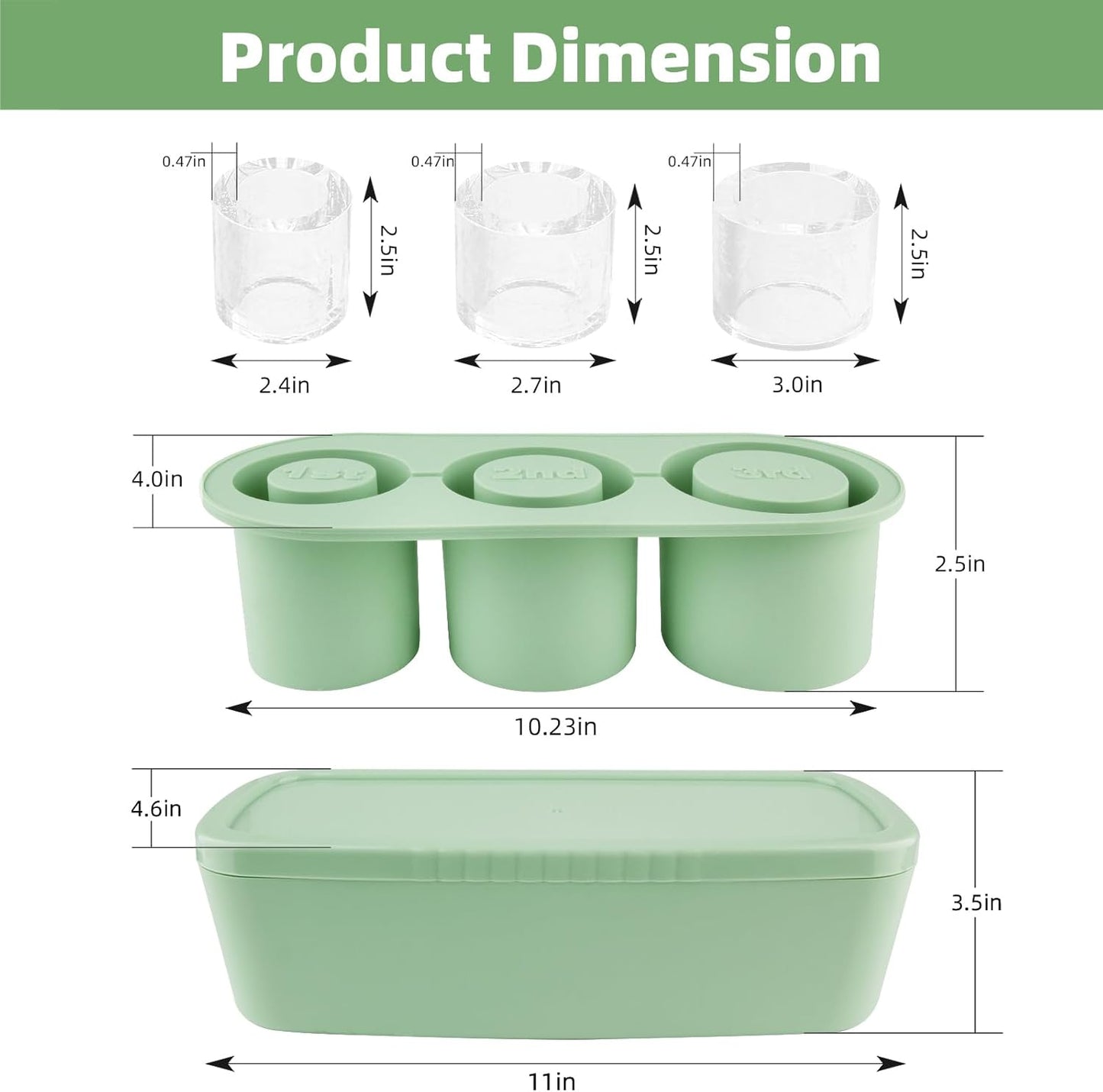 Tcamp Ice Mold for 30-40 oz Tumbler Cup, Silicone Ice Cube Tray With Lid and Bin for Freezer, Ice Ring Ice Maker for Chilling Cocktails, Whiskey, Drinks, Coffee, Easy Fill and Release (Black)