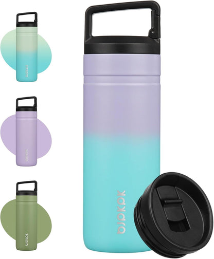 BJPKPK Insulated Water Bottle with 2 Lids,20 oz Double Wall Stainless Steel Vacuum Tumbler Travel Coffee Mug,Wide Mouth Thermal Cup,Haze Blue