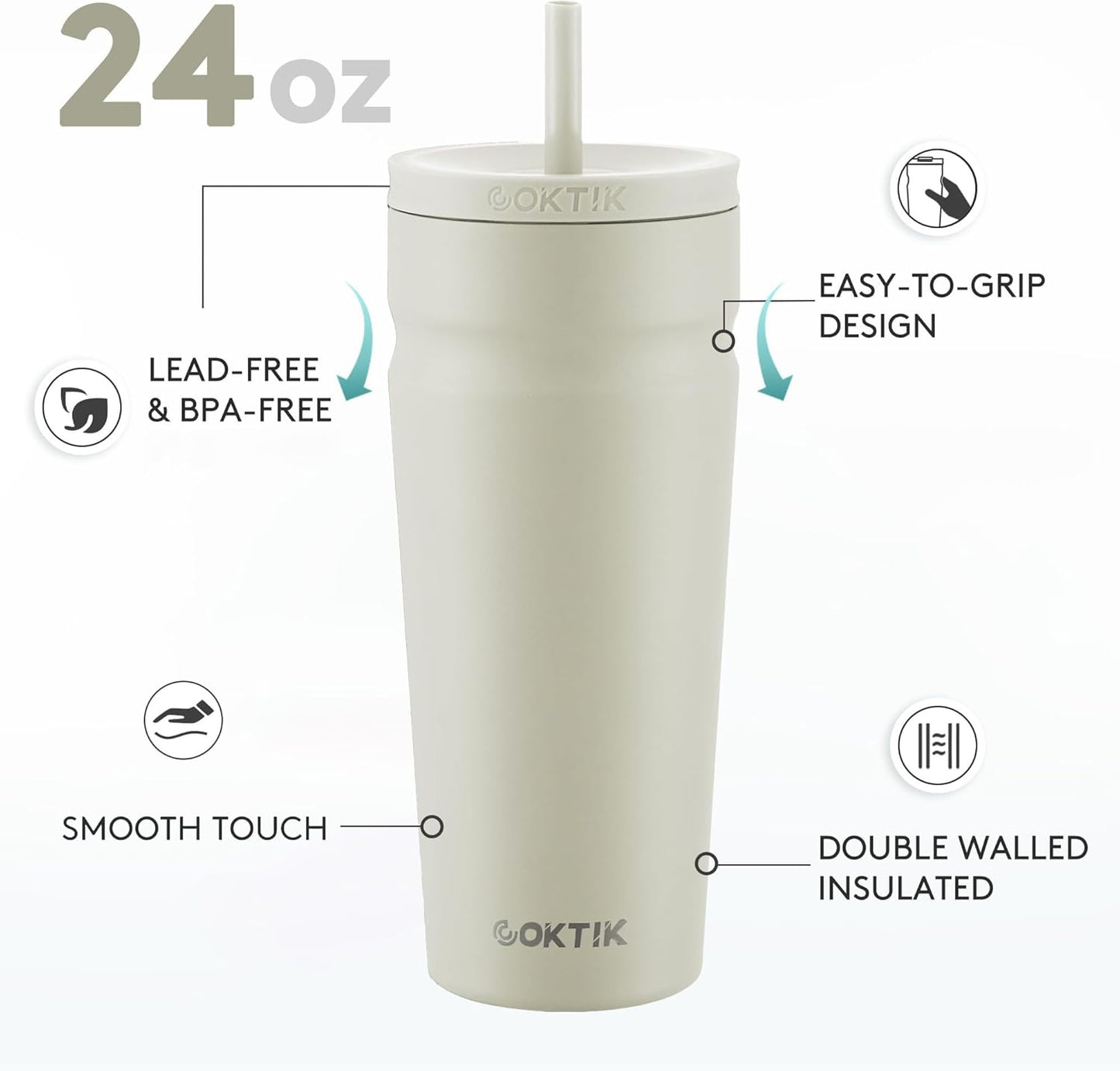 COKTIK 24oz Insulated Tumbler with Lid and Straw Iced Coffee Cup Reusable Stainless Steel Travel Mug Water Bottle Cupholder Friendly for Women Men Her Him (Blush)