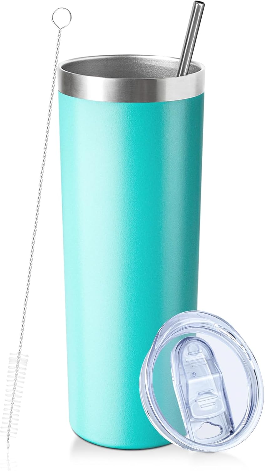 20 oz Skinny Tumblers with Lid and Straw,Stainless Steel Vacuum Insulated Tumbler Cup Double Wall Travel Coffee Mug, Thermal Water Tumbler for Hot and Cold Drinks(Rose Gold,1)