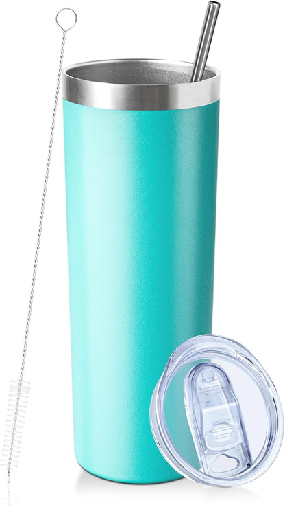 20 oz Skinny Tumblers with Lid and Straw,Stainless Steel Vacuum Insulated Tumbler Cup Double Wall Travel Coffee Mug, Thermal Water Tumbler for Hot and Cold Drinks(Rose Gold,1)