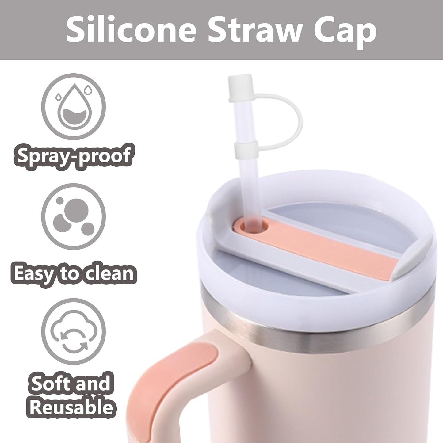 6PCS Silicone Straw Covers Cap Compatible with Stanley Cup 30-40 oz Tumbler with Handle 10mm Straw Toppers，Dust-Proof Reusable Straw Cover for Stanley Cup Accessories (Black)