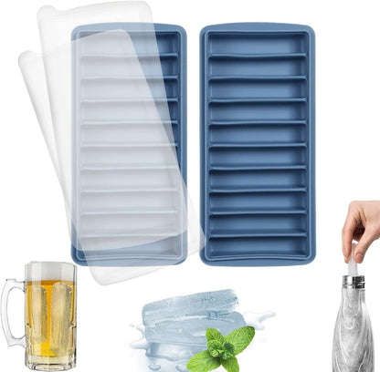 LessMo 3 PCS Ice Cube Tray, Long Ice Stick Tray Silicone with Lid, Rectangular Narrow Stick, Reusable, Flexible, Easy Release, for Small Mouth Sport Bottles, Juice Bottles, Cocktail Parties