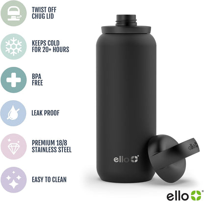 Ello Cooper 22oz Stainless Steel Water Bottle with Straw and Carry Handle, Double Walled and Vacuum Insulated Metal, Leak Proof Locking Lid with Soft Silicone Spout, Reusable, BPA Free, Lilac