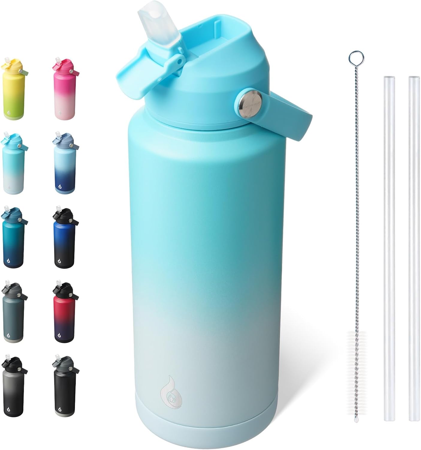 BJPKPK Insulated Water Bottle with Straw Lid, 18oz Thermo Water Bottles with Soft Nozzle, Flex Handle & Non-slip Boot, BPA Free Leak Proof Stainless Steel Metal Thermo, Tumblers, Cups,Sea Salt