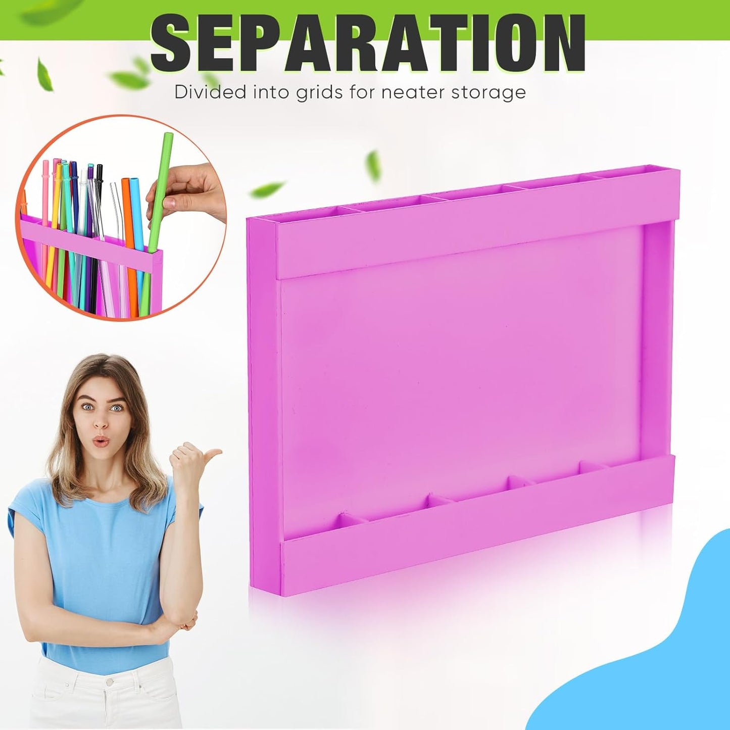 Qinyoung Acrylic Straw Holder for Cabinet Door with Double Sided Adhesive Tape Reusable Straw Organizer Tumbler Storage Kitchen Accessories Container for Counter Cupboard(Classic,Large,Transparent)