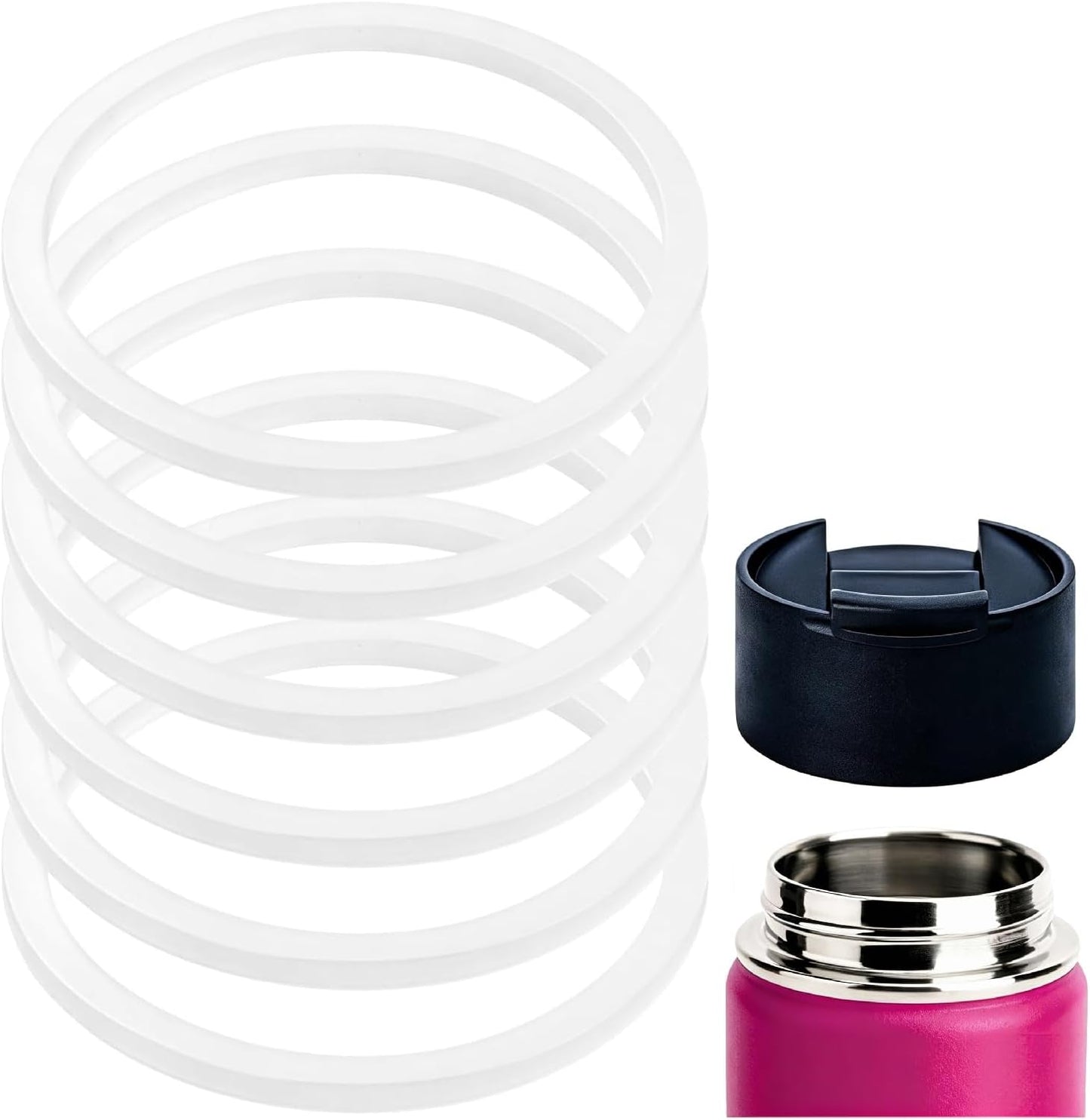 Silicone Ring for Hydro Flask Wide Mouth Flip Sip Coffee Lid, Rubber Seal Gasket for Hydro Flask Coffee Tumbler Chug Cap, Leak Proof O-Ring, Rubber Sealing Insert Parts, White 6pcs