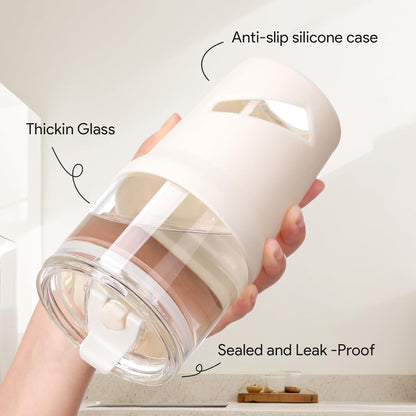 Glass Tumbler with Lids and Straws, 20 oz Iced Coffee Cup and Smoothie Cup with Bamboo Lid and On the go Lid,Glass Cups With Straws