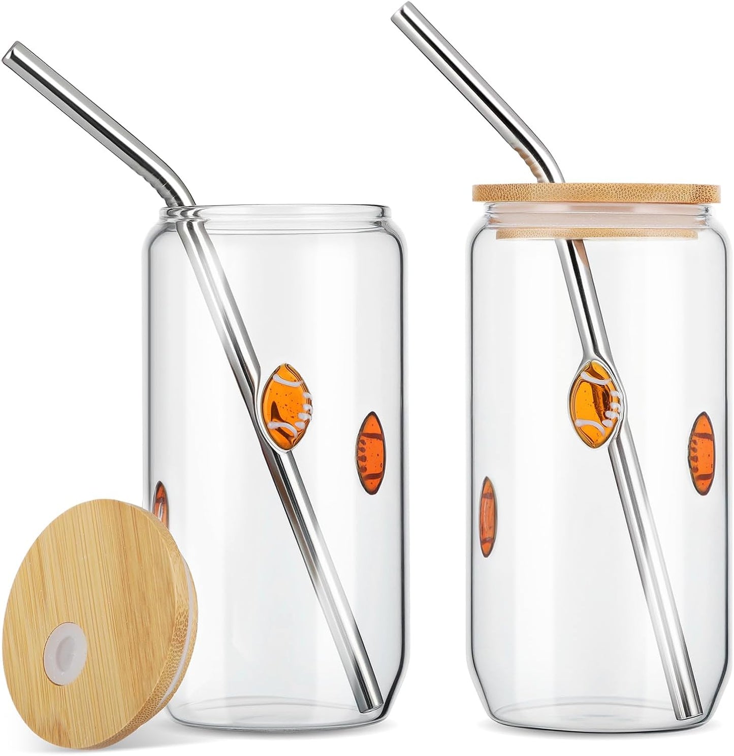 Honeydak 2 Pcs Icon Juice Glass Tumbler with Lid & Straw - 18 oz Cloud and Sun Icon Can Shape Glass Cups Coffee Juice Beer Soda Drinking Cup for Summer Halloween Christmas Party Supplies Gift