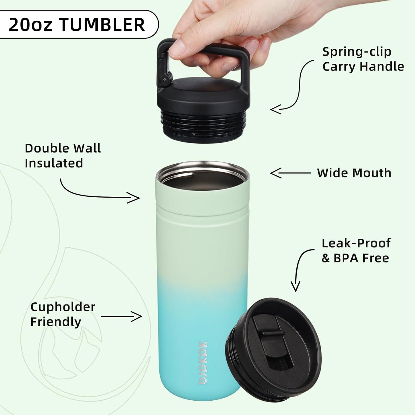 BJPKPK Insulated Water Bottle with 2 Lids,20 oz Double Wall Stainless Steel Vacuum Tumbler Travel Coffee Mug,Wide Mouth Thermal Cup,Haze Blue