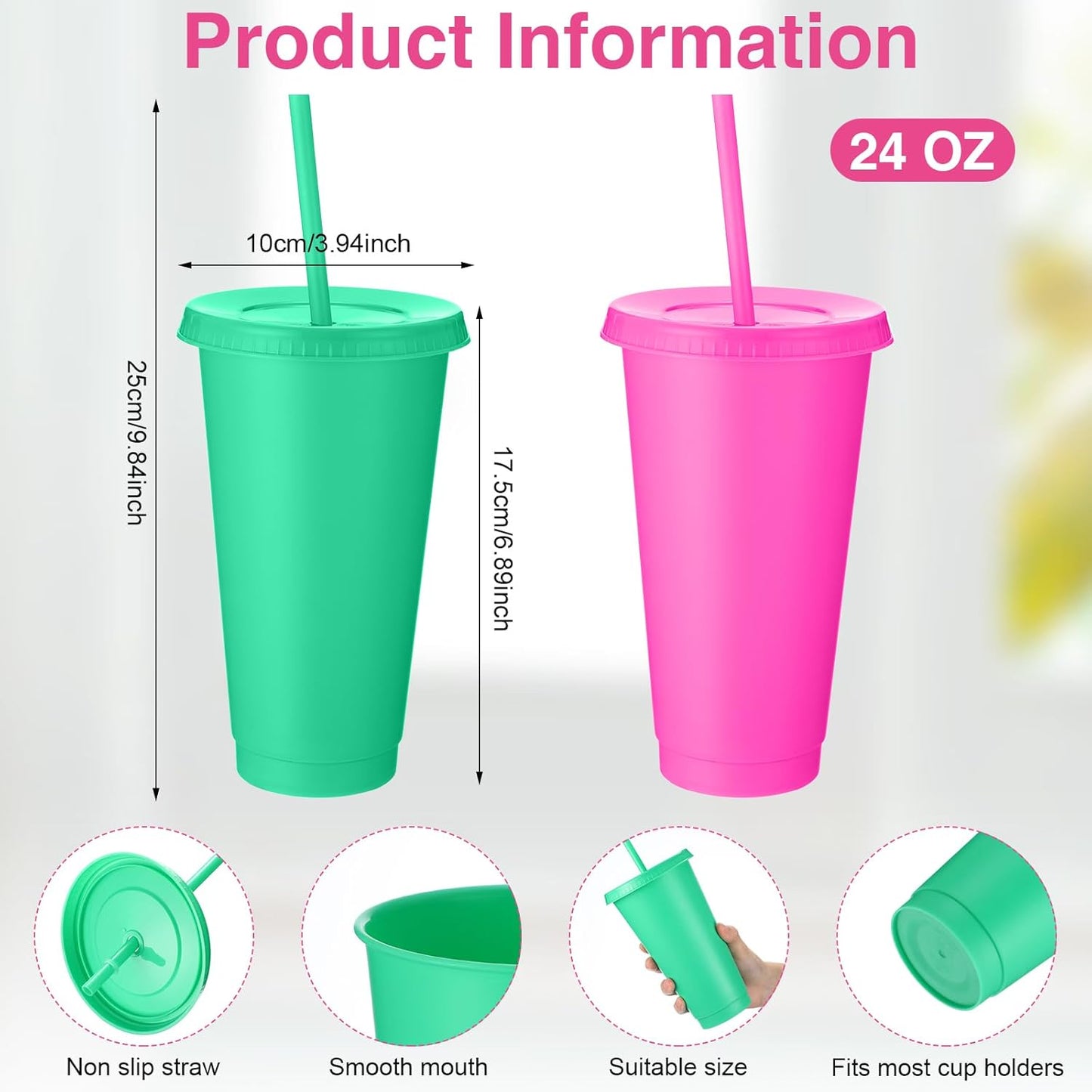 Honeydak 15 Pack Tumbler with Straw and Lid Bulk Cups for Gifts Water Bottle Iced Coffee Travel Mug Cup Reusable Plastic Tumblers for Party Birthdays 24-27 oz (Solid Color)