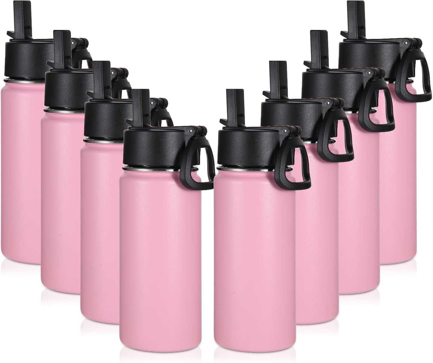 Volhoply 16 OZ Kids Water Bottle Bulk 8 Pack,Insulated Sports Bottles with Straw Lid,Stainless Steel Bottle with Handle Keep Cold & Hot,Double Wall Vacuum Tumbler Cups for School(Eight Color, 8)