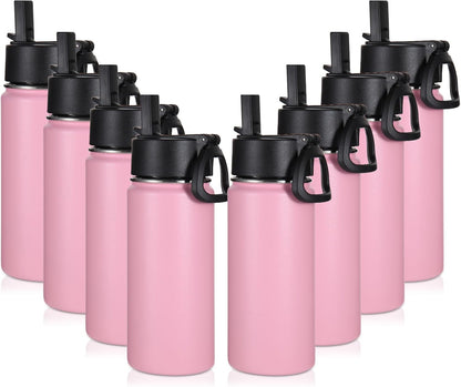 Volhoply 16 OZ Kids Water Bottle Bulk 8 Pack,Insulated Sports Bottles with Straw Lid,Stainless Steel Bottle with Handle Keep Cold & Hot,Double Wall Vacuum Tumbler Cups for School(Eight Color, 8)