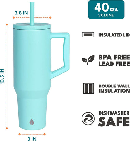 Elemental 32 oz 100% Leak Proof Tumbler with Handle & Straw - Stainless Steel Double Wall Insulated Tumbler for Hot and Cold Beverages - Travel Coffee Mug with Sip & Straw Lid - White - Colors A