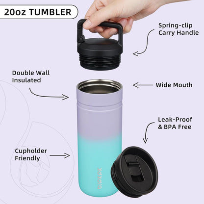 BJPKPK Insulated Water Bottle with 2 Lids,20 oz Double Wall Stainless Steel Vacuum Tumbler Travel Coffee Mug,Wide Mouth Thermal Cup,Haze Blue