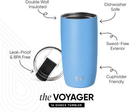 Simple Modern Voyager Tumbler with Flip Lid | Travel Coffee Mug | Insulated Stainless Steel Cold Brew Iced or Hot Coffee Cup | Gifts for Women Men Her Him | 16oz, Almond Birch