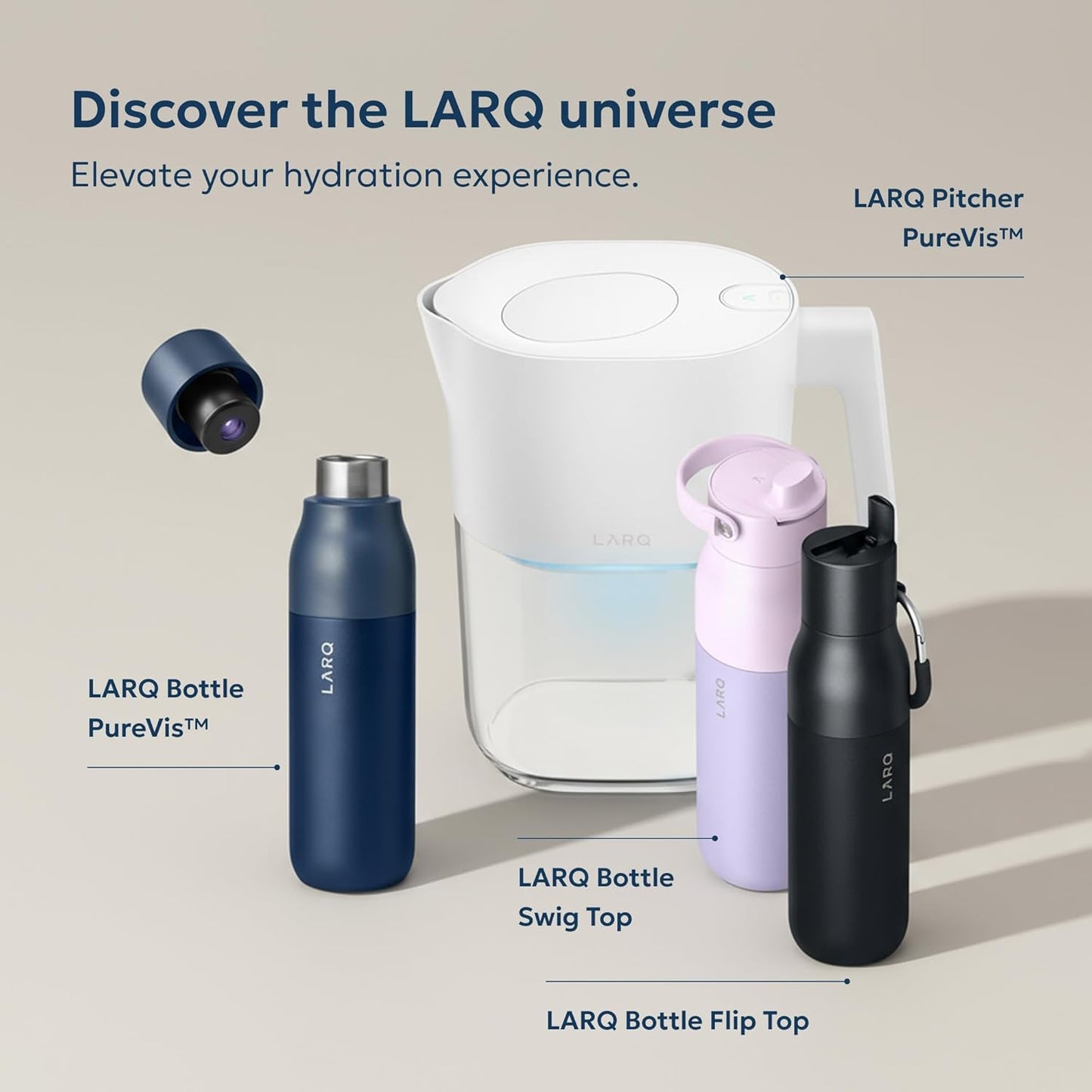 LARQ PureVis 2 Self Cleaning Water Bottle - UV Water Purifier with Filter Straw, Smart App Hydration Tracking, Insulated Stainless Steel
