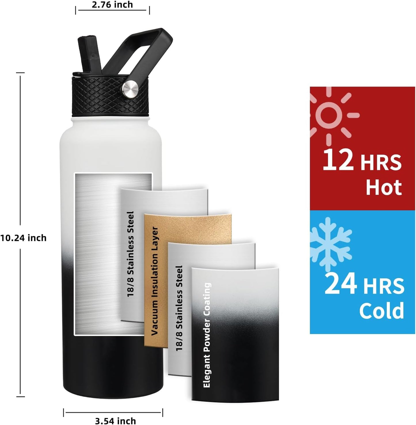 Insulated Water Bottle 40oz,Triple Wall Vacuum Stainless Steel(Dishwasher Safe),Leak Proof & Non-BPA,Flask Jug with Paracord Handle & Straw Spout Lids Sports Cherry Blossom