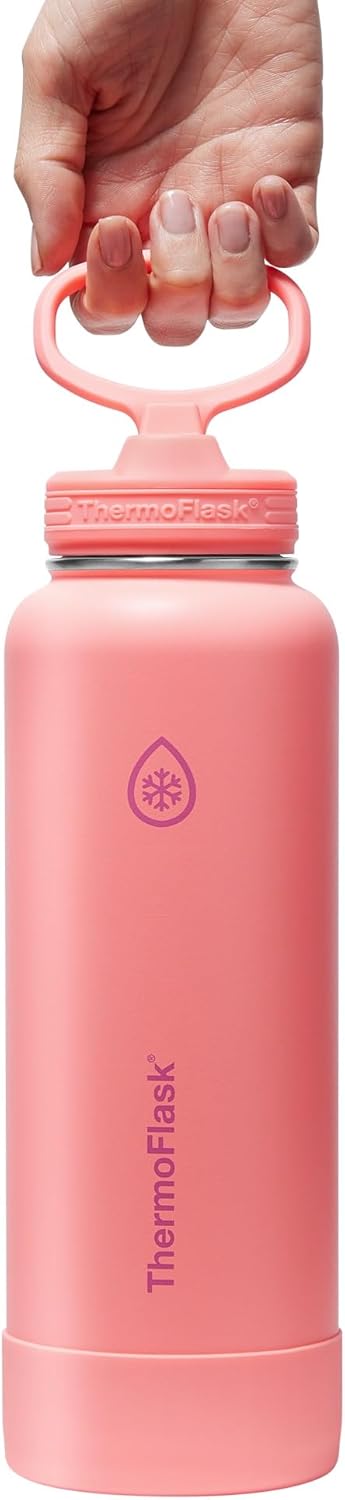 ThermoFlask Insulated Water Bottle with Spout Lid (24 oz, Lemonade Stand) - Leakproof, Stainless Steel Water Bottle for Cold & Hot Drinks, Travel & Daily Hydration