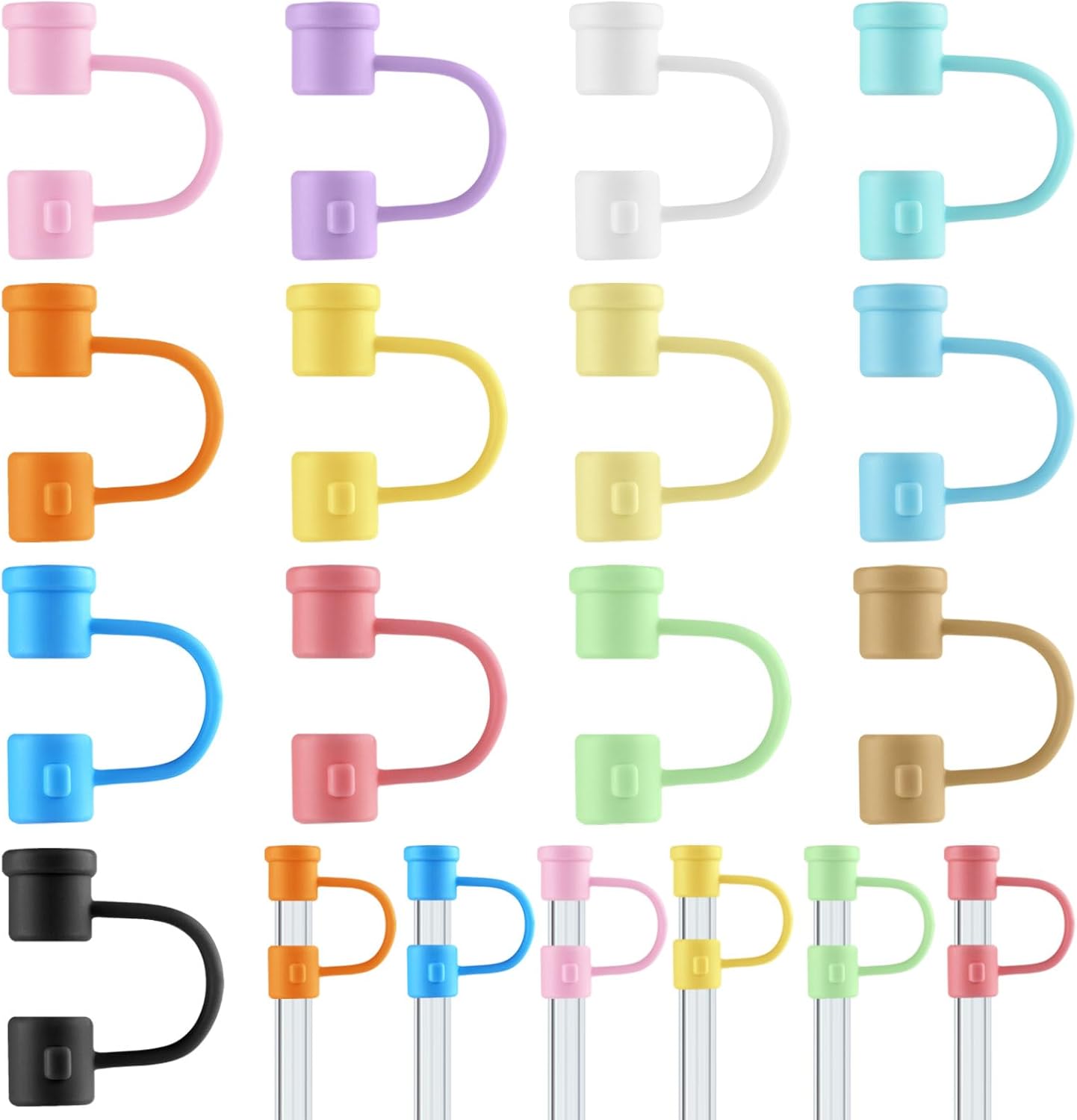 Straw Toppers Straw Covers Cap for Cup, PLULON 16Pcs Silicone Straw Cover Caps 8mm Reusable Straw Tips Dust-Proof Straw Toppers Black Straw Covers Plugs Straw Protector Accessories