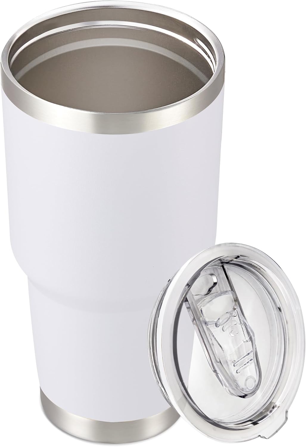 30 oz Tumbler with Lid Stainless Steel Tumblers Vacuum Insulated Cup Reusable Powder Coated Travel Mug Double Wall Leak Proof Portable Cups Keep Cold Drinks for 12 Hours, Stainless, 1 Pack