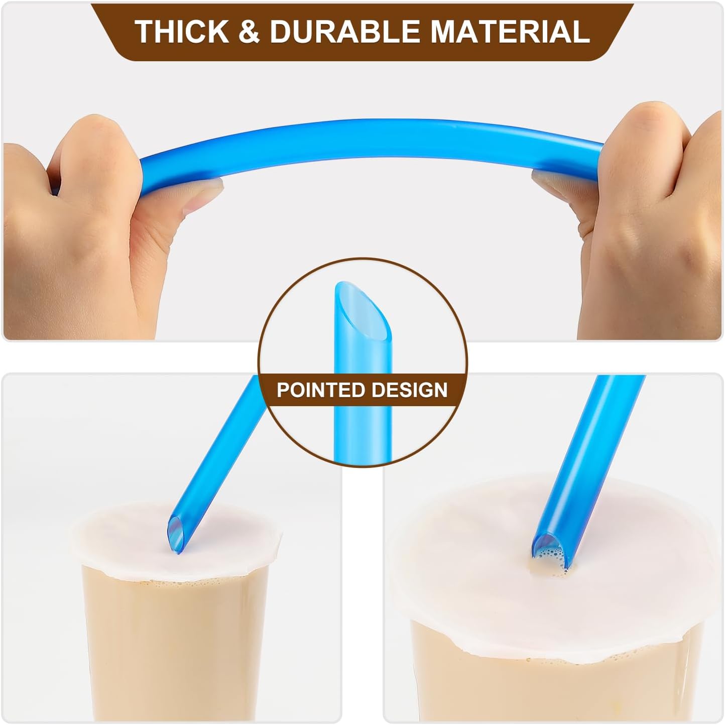 [Angled Tips] 8 Pcs Reusable Jumbo Wide Boba Straws & Smoothie Straws, Multi Colors Reusable Straw, BPA FREE Food-Grade Tritan Plastic Straw for Bubble Tea(Tapioca Boba Pearls) Milkshakes w/ 2 Brushes