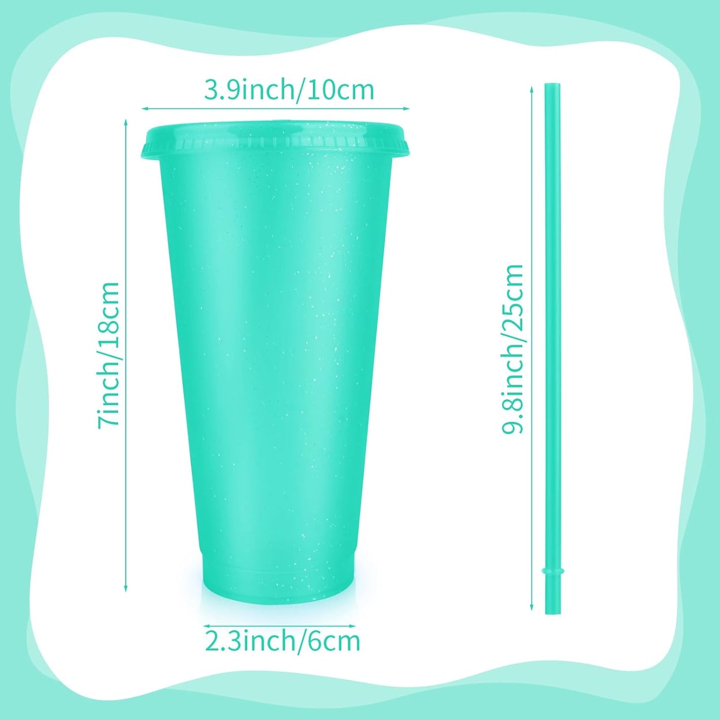 Hxezoc 16-Piece Reusable Cups with Lids and Straws, 24 oz Glitter Plastic Tumbler Iced Coffee Cups Travel Mug Cup for Smoothie Juices Beach or Bachelor Party (Black)