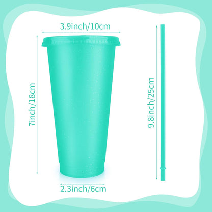 Hxezoc 16-Piece Reusable Cups with Lids and Straws, 24 oz Glitter Plastic Tumbler Iced Coffee Cups Travel Mug Cup for Smoothie Juices Beach or Bachelor Party (Black)