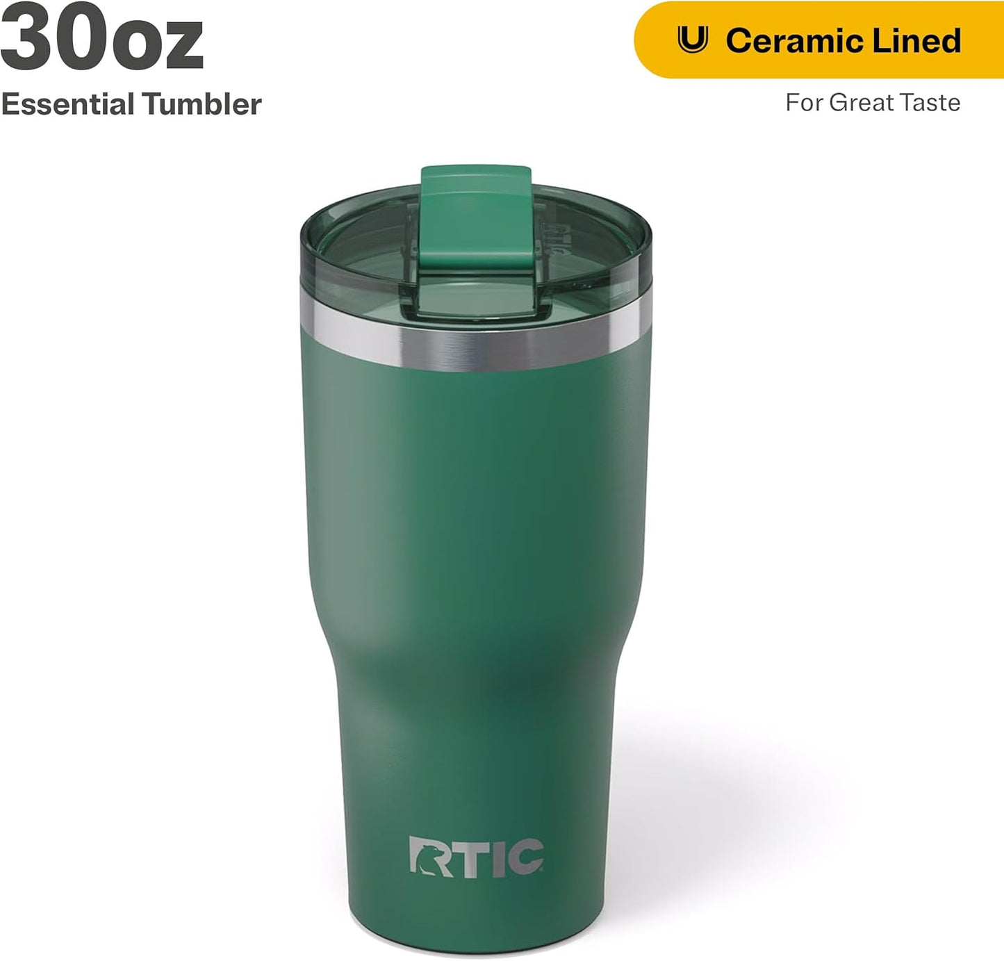 RTIC 20oz Essential Tumbler with Lid, Ceramic Lined, Insulated, Stainless Steel, Metal, Double Wall Vacuum-Insulation, Travel Cup for Iced Coffee, Tea, Hot and Cold Drink, Graphite