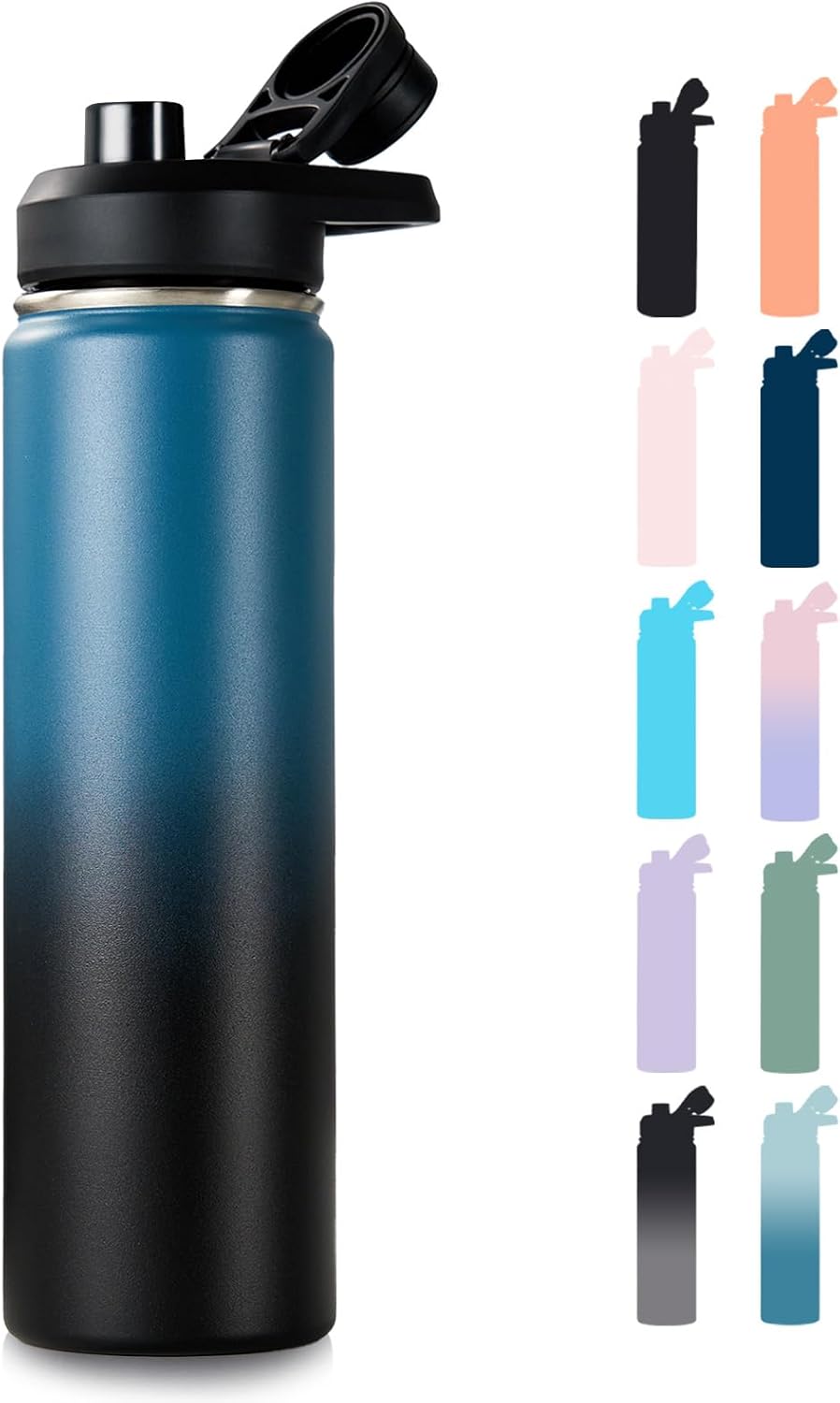 Fijinhom 24 oz Insulated Water Bottle with Handle, 304 Stainless Steel Water Bottles with Wide Mouth, Double Wall Vacuum Sports Water Bottle, BPA Free, Keep Cold and Hot, Black | with Handle