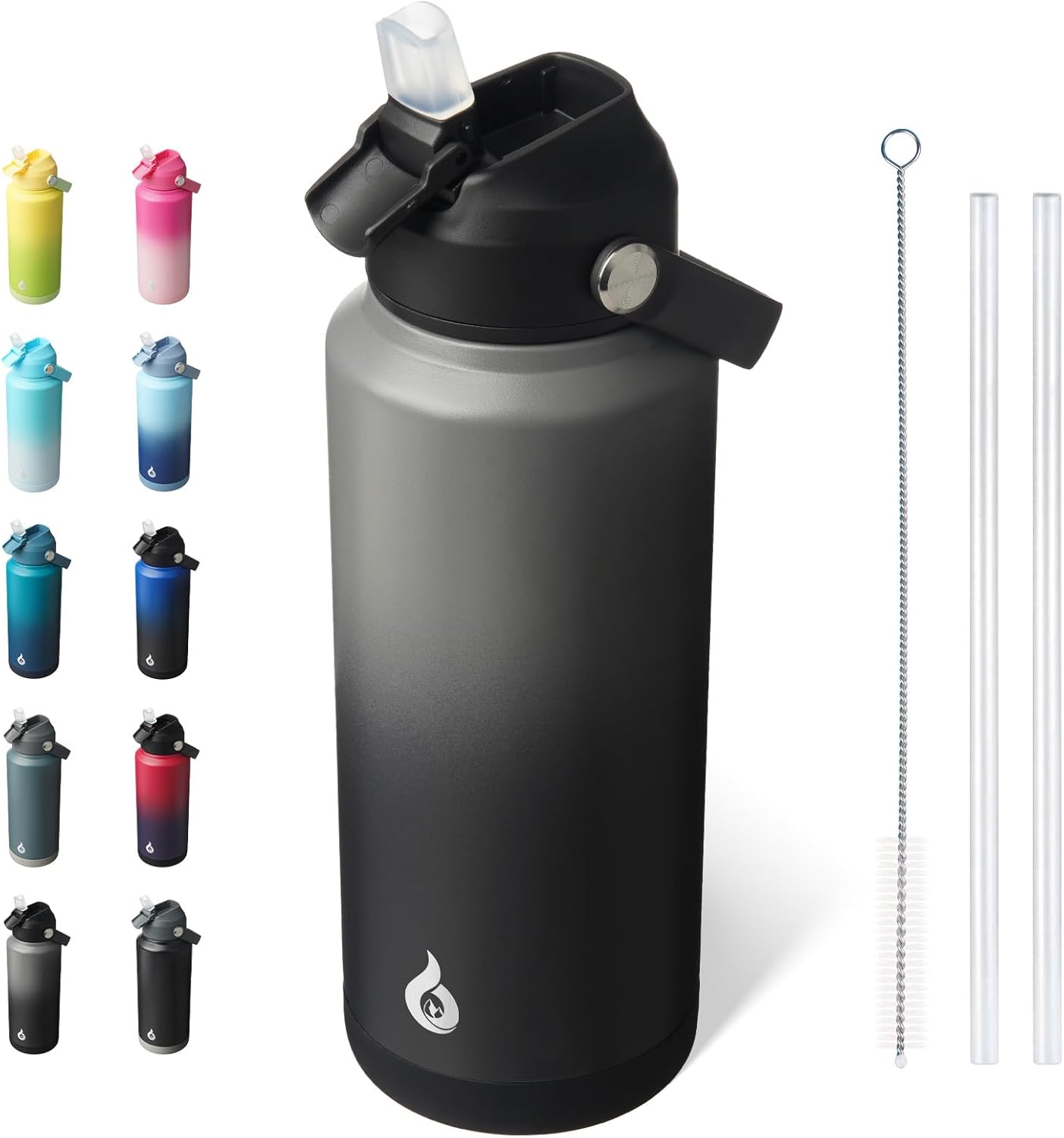 BJPKPK Insulated Water Bottle with Straw Lid, 18oz Thermo Water Bottles with Soft Nozzle, Flex Handle & Non-slip Boot, BPA Free Leak Proof Stainless Steel Metal Thermo, Tumblers, Cups,Sea Salt