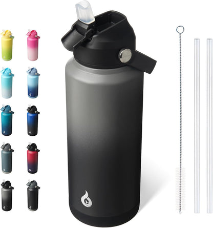 BJPKPK Insulated Water Bottle with Straw Lid, 18oz Thermo Water Bottles with Soft Nozzle, Flex Handle & Non-slip Boot, BPA Free Leak Proof Stainless Steel Metal Thermo, Tumblers, Cups,Sea Salt