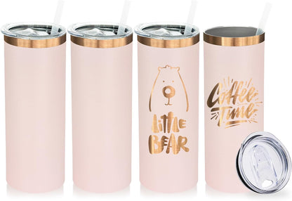 20 oz Skinny Tumblers Bulk, Stainless Steel Insulated Tumbler with Lids and Straws, Slim Double Wall Powder Coated Travel Coffee Mugs Reusable Cup for Hot Cold Drinks (Black,1 pack)