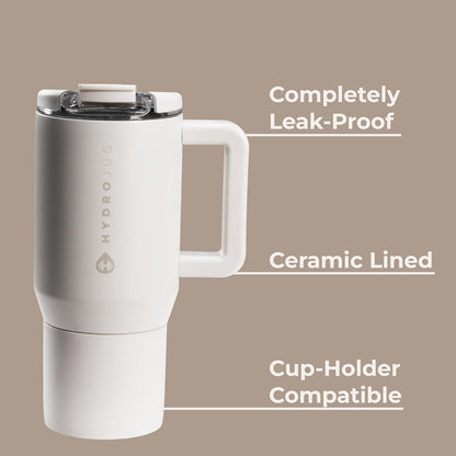 HydroJug Coffee Traveler 20 oz - Leak-Resistant, Ceramic-Lined Insulated Travel Coffee Mug for Hot or Cold Drinks with Flip Lid & Handle, Dishwasher Safe Coffee Tumbler, Cascade