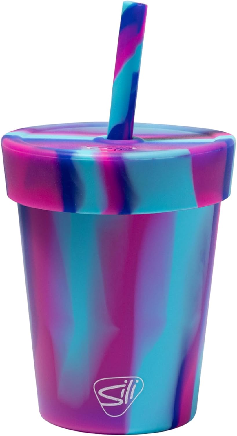 Silipint 8oz Silicone Tumbler with Straw and Lid – Unbreakable, BPA Free, Non-Toxic, Dishwasher, Microwave, Freezer Safe Tumbler Cup – Drinkware for Juice, Smoothies, Coffee (Cool Berry Crush)