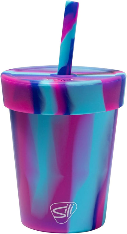 Silipint 8oz Silicone Tumbler with Straw and Lid – Unbreakable, BPA Free, Non-Toxic, Dishwasher, Microwave, Freezer Safe Tumbler Cup – Drinkware for Juice, Smoothies, Coffee (Cool Berry Crush)