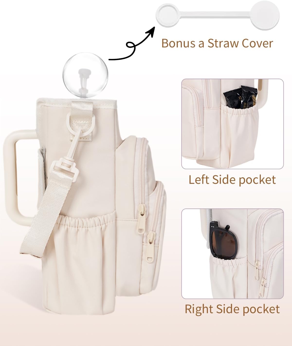 sportsnew Water Bottle Carrier Bag with Phone Pocket for 30oz 40oz Tumbler with Handle Accessories Insulated Water Bottle Holder Pouch with Strap Crossbody with Straw Cover