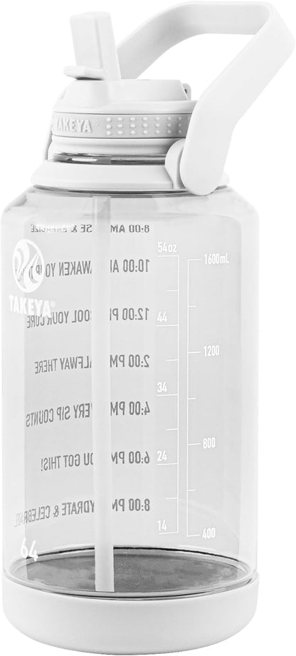 Takeya Motivational Water Bottle with Straw Lid and Time Marker (64 oz, Vivacity Purple) - Leakproof, BPA Free Water Bottle for Daily Intake Tracking