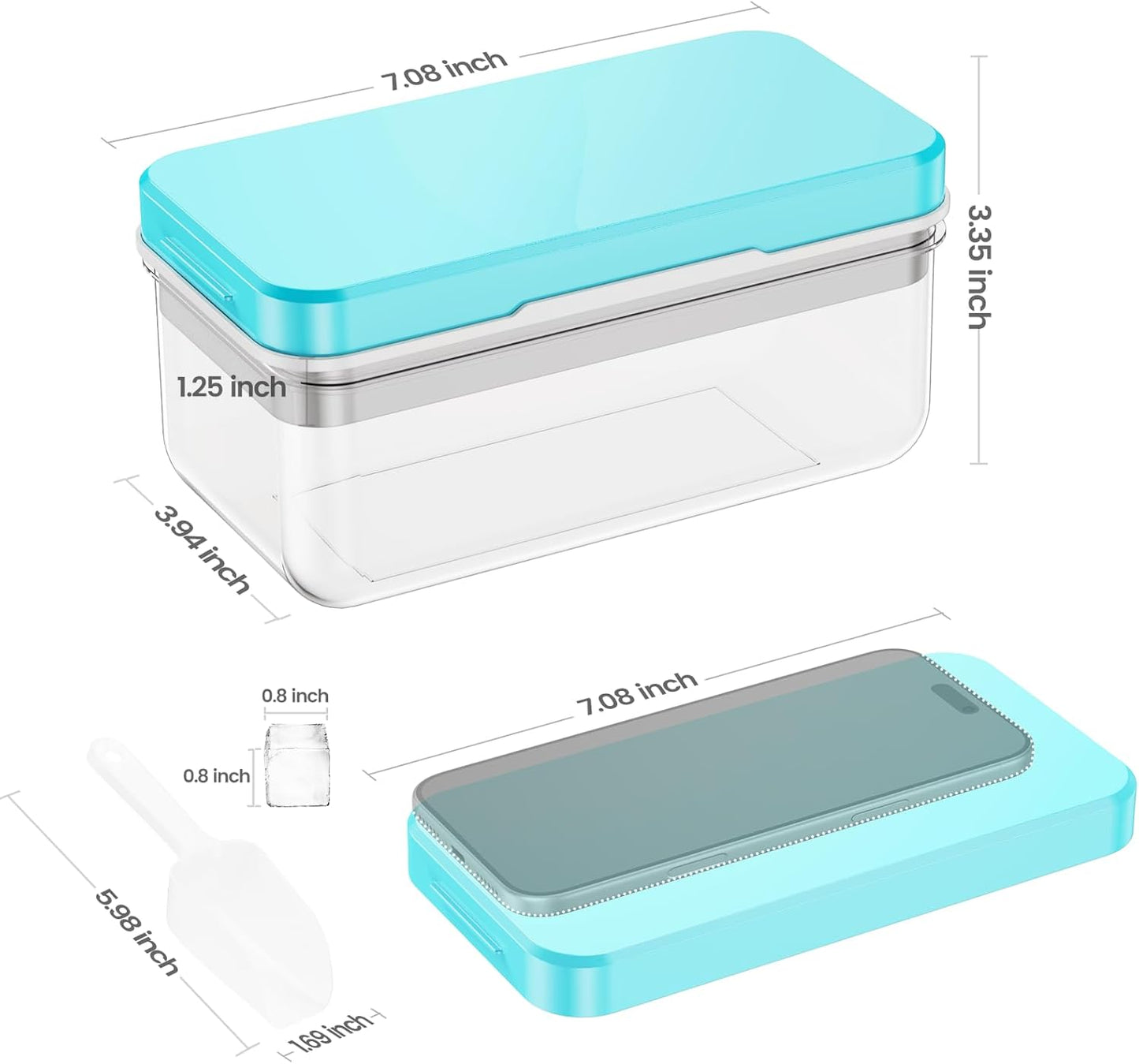Ice Cube Tray with Lid and Bin, PHINOX 56 pcs Ice Trays for Freezer, Ice Cube Trays for Freezer with 2 trays, Container, Lid & Ice Scoop, BPA Free