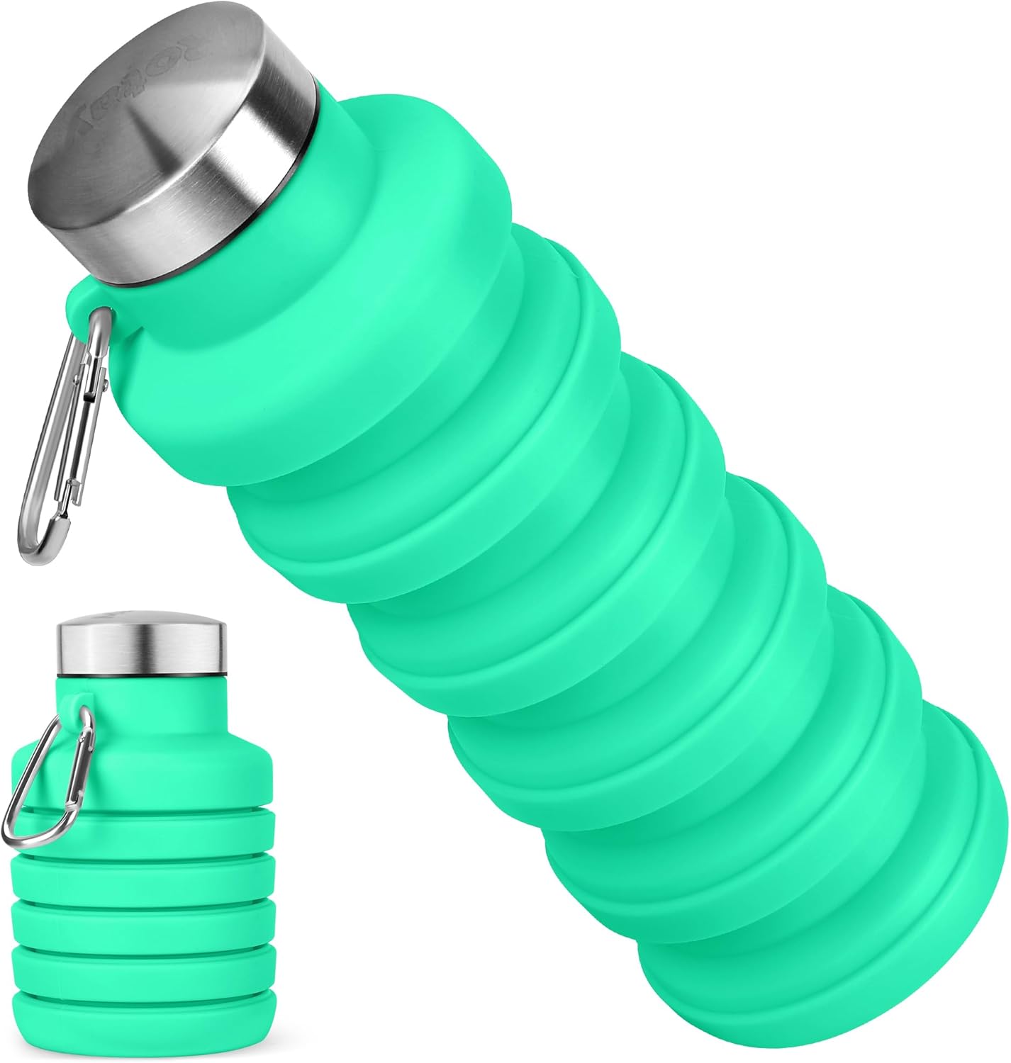 Collapsible Water Bottle, 16oz Portable Reusable Silicone Water Bottle, BPA-Free Leak-Proof Foldable Design with Carabiner, Lightweight Durable for Gym, Travel, Camping, Hiking, Sports, Black