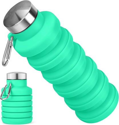 Collapsible Water Bottle, 16oz Portable Reusable Silicone Water Bottle, BPA-Free Leak-Proof Foldable Design with Carabiner, Lightweight Durable for Gym, Travel, Camping, Hiking, Sports, Black
