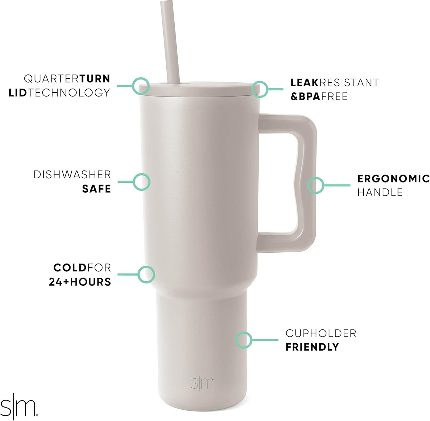 Simple Modern 40 oz Trek Tumbler with Handle and Straw Lid | Cup Holder Friendly Insulated Stainless Steel Travel Mug | Sea Glass Sage - Colors B