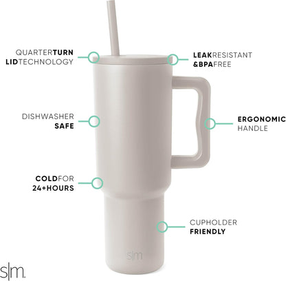 Simple Modern 40 oz Trek Tumbler with Handle and Straw Lid | Cup Holder Friendly Insulated Stainless Steel Travel Mug | Sea Glass Sage - Colors B