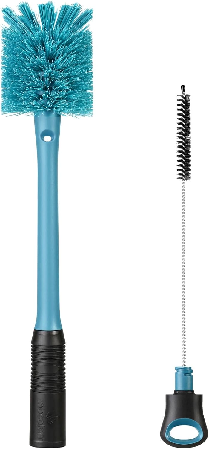 MOSOLAN 2-in-1 Water Bottle Brush and Straw Cleaner Brush, Long Handle Water Bottle Scrubbing Brush for Water Bottles, Glasswares, Mugs, Flasks, Tumblers and Kitchen Sink, Black, 1 Pack
