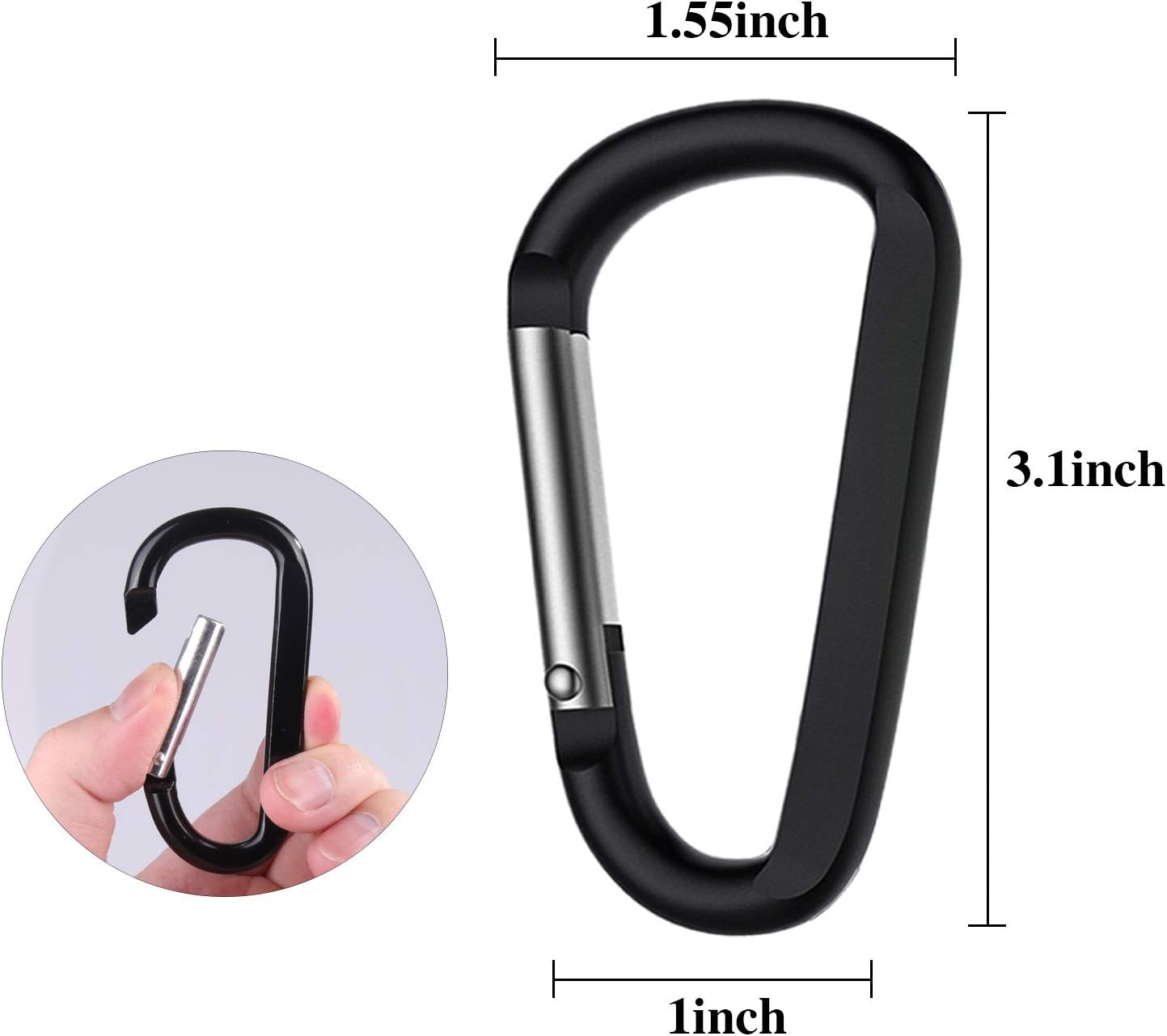 CampTek Carabiner Caribeaner Clip,3" Large Aluminum D Ring Shape Carabeaner with Keyring Keychain Hook