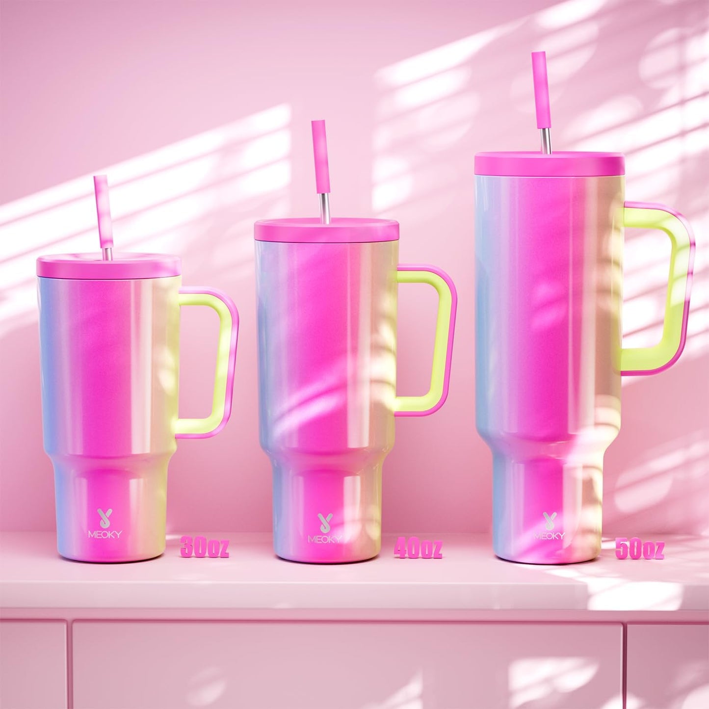 Meoky 40 oz Tumbler with Handle and Straw: Stainless Steel Insulated Tumbler with Lid and Straw - 100% Leak Proof Tumbler for Car Cup Holders - Travelers Commuters Workers, Donut