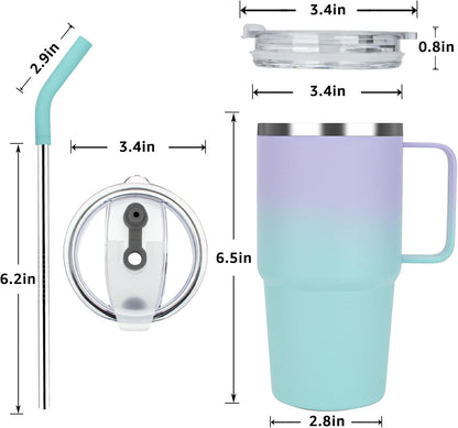 Sursip Insulated Coffee Mug with Handle and Lid, 24 oz Double Wall Vacuum Travel Thermal Coffee Tumbler with Straw for Home, Office Stainless Steel Coffee Cup - Leak proof, BPA Free (Black-1 Pack)